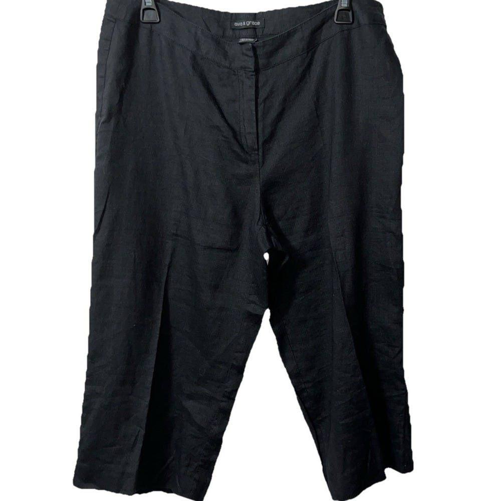 Ava & Grace pants women's size 10‎ 100% linen black straight leg cropped capri